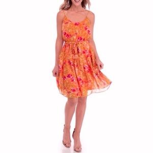 Emma & Michele Orange and Pink Floral Midi Dress